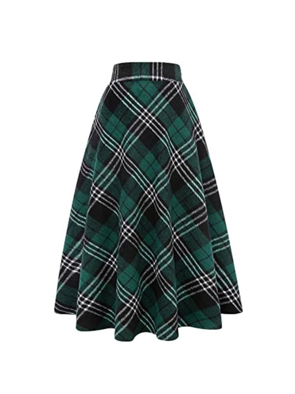 Wool Plaid A-Line Maxi Skirt High Waist Flared Pleated Winter